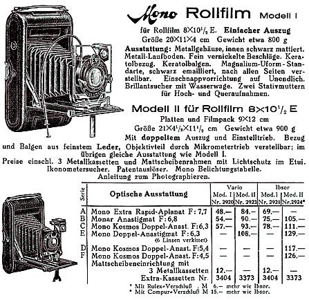 Mono Rollfilm Modell I und II